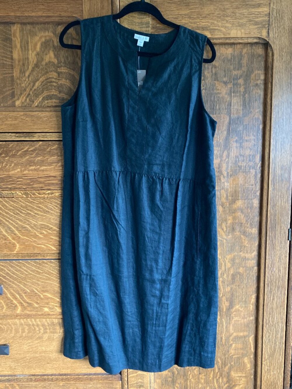 J. Jill linen sleeveless notch neck dress, black, new with tags, large tall
